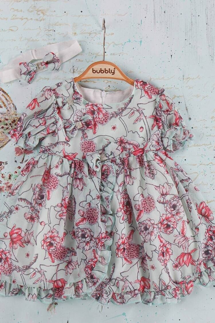 Baby Dress - Toptan Bebek Çiçek Baskılı Elbise 6-24M 2035-853 - Brand: Bubbly - Women & Kids, Baby Clothes Wholesale - Globality Store
