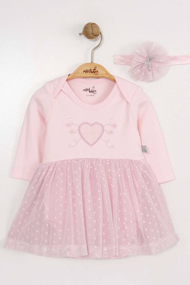 Baby Dress - Toptan Bebek Elbise ve Saç Bandanası Takım 0-12M 2019-3320 - Brand: Miniborn - Women & Kids, Baby Clothes Wholesale - Globality Store