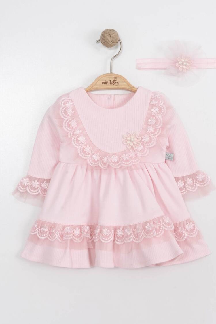 Baby Dress - Toptan Bebek Elbise ve Saç Bandanası Takım 0-12M 2019-3346 - Brand: Miniborn - Women & Kids, Baby Clothes Wholesale - Globality Store