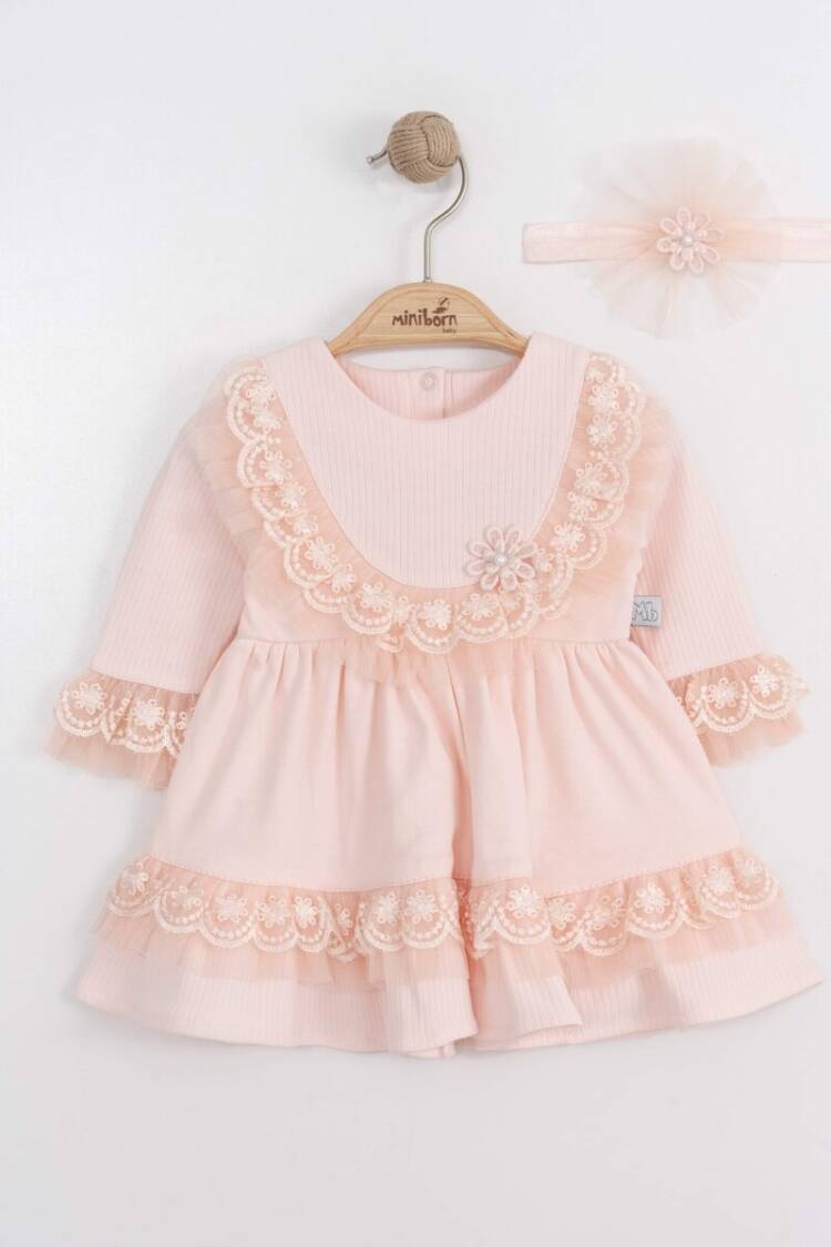 Baby Dress - Toptan Bebek Elbise ve Saç Bandanası Takım 0-12M 2019-3346 - Brand: Miniborn - Women & Kids, Baby Clothes Wholesale - Globality Store