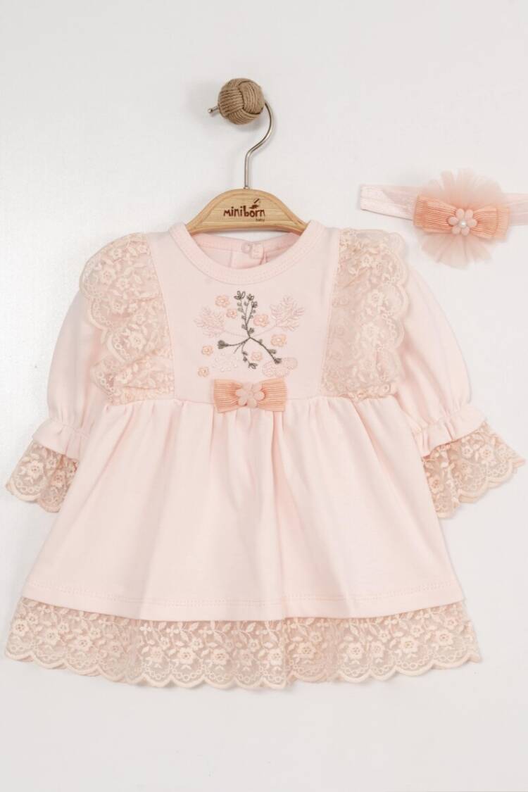 Baby Dress - Toptan Bebek Elbise ve Saç Bandanası Takım 0-12M 2019-3379 - Brand: Miniborn - Women & Kids, Baby Clothes Wholesale - Globality Store