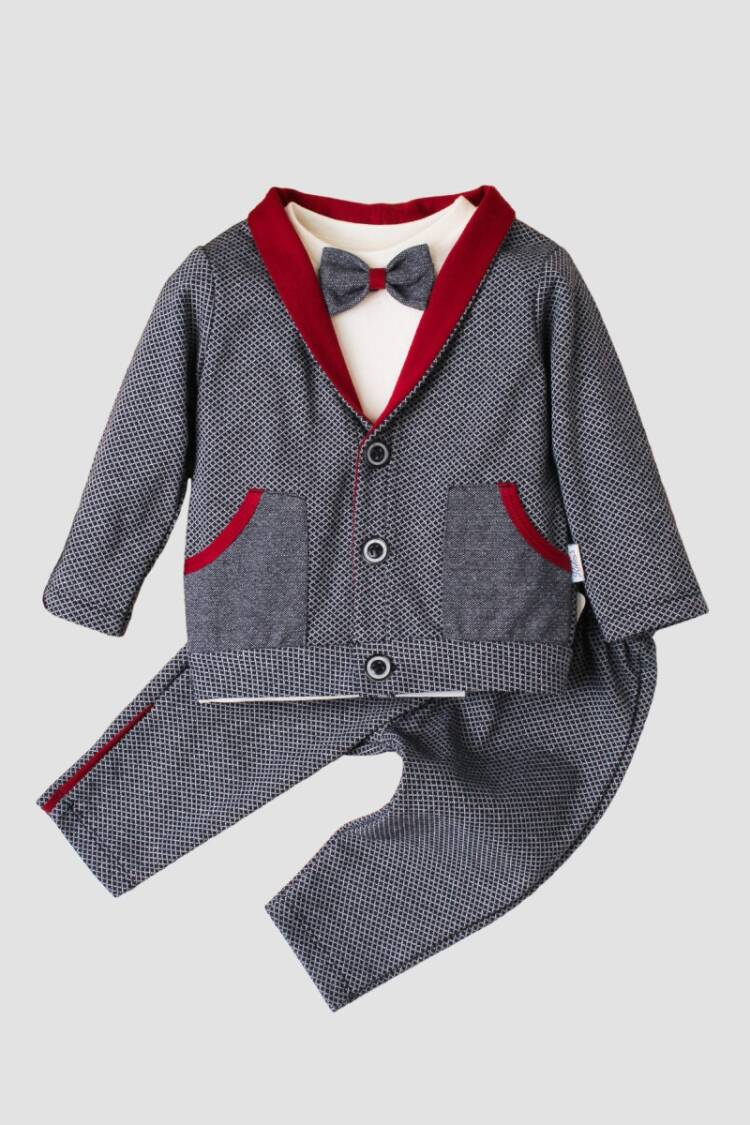 Baby Sets - Toptan Bebek Hırkalı Papyonlu 3lü Takım 9-24M 1026-90163 - Brand: Kidexs - Women & Kids, Baby Clothes Wholesale - Globality Store