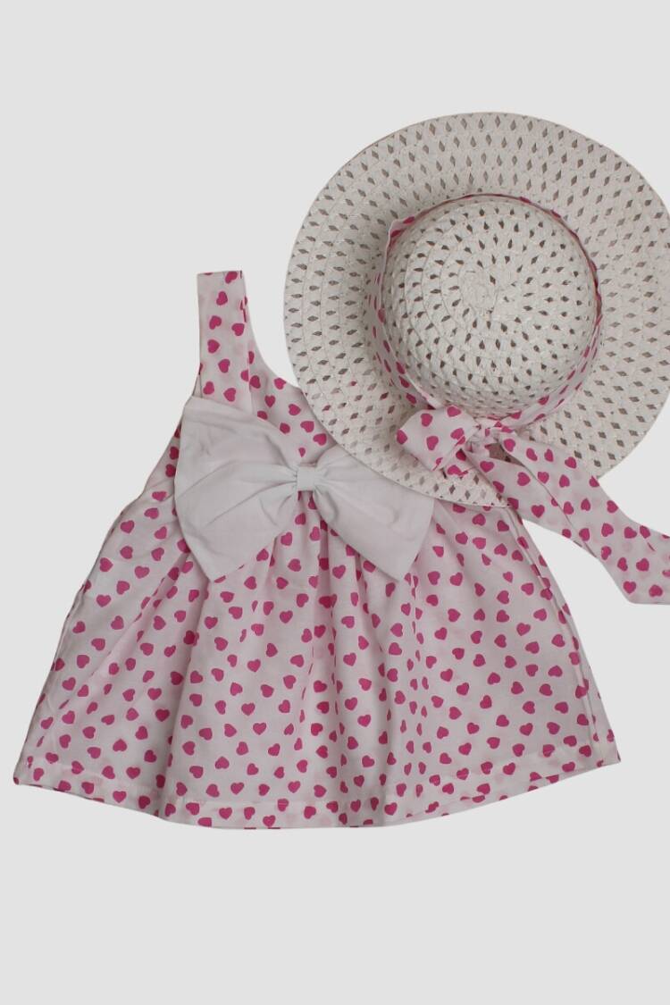 Baby Dress - Toptan Bebek Kalp Desenli Şapkalı Elbise 6-24M 1026-60179 - Brand: Kidexs - Women & Kids, Baby Clothes Wholesale - Globality Store
