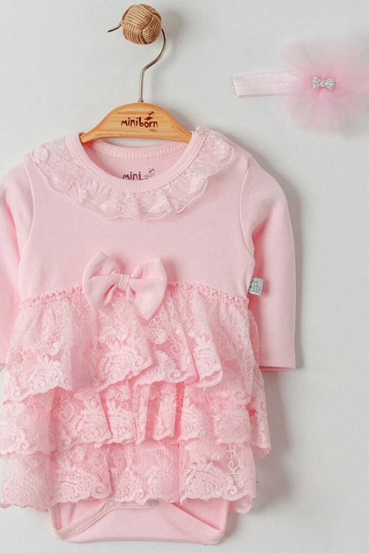 Newborn - Toptan Bebek Zıbın ve Saç Bandanası Takım 0-12M 2019-2051 - Brand: Miniborn - Women & Kids, Baby Clothes Wholesale - Globality Store