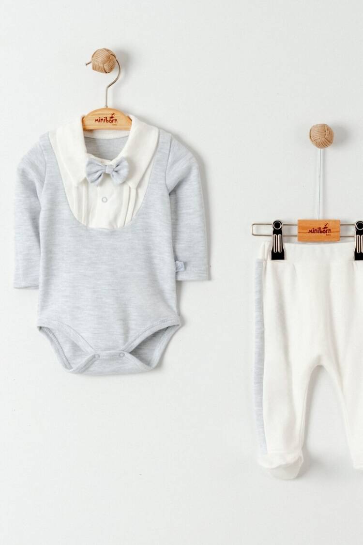 Baby Sets - Toptan Erkek Bebek 2'li Badi ve Pantolon Takımı 0-6M 2019-9070 - Brand: Miniborn - Women & Kids, Baby Clothes Wholesale - Globality Store