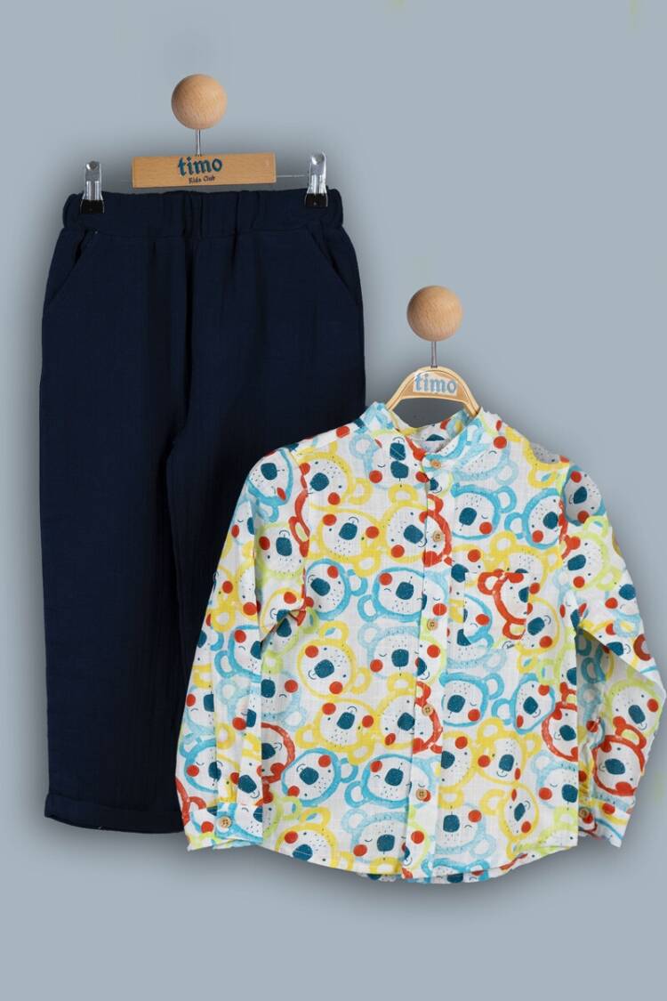 Baby Sets - Toptan Erkek Bebek 2'li Gömlek ve Pantolon Takımı 6-24M 1018-TE4DT042243051 - Brand: Timo - Women & Kids, Baby Clothes Wholesale - Globality Store