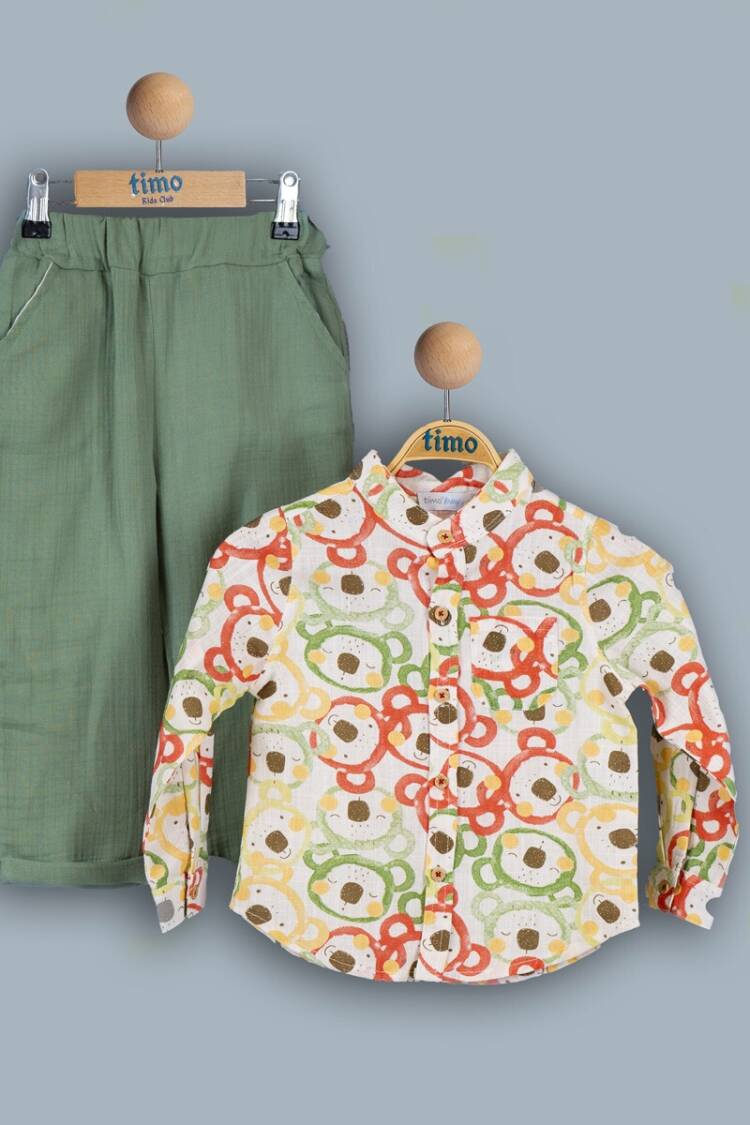 Baby Sets - Toptan Erkek Bebek 2'li Gömlek ve Pantolon Takımı 6-24M 1018-TE4DT042243051 - Brand: Timo - Women & Kids, Baby Clothes Wholesale - Globality Store
