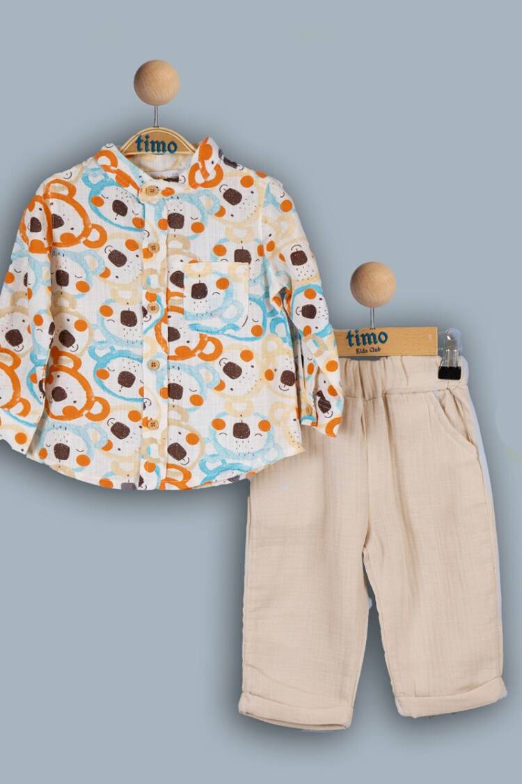 Baby Sets - Toptan Erkek Bebek 2'li Gömlek ve Pantolon Takımı 6-24M 1018-TE4DT042243051 - Brand: Timo - Women & Kids, Baby Clothes Wholesale - Globality Store