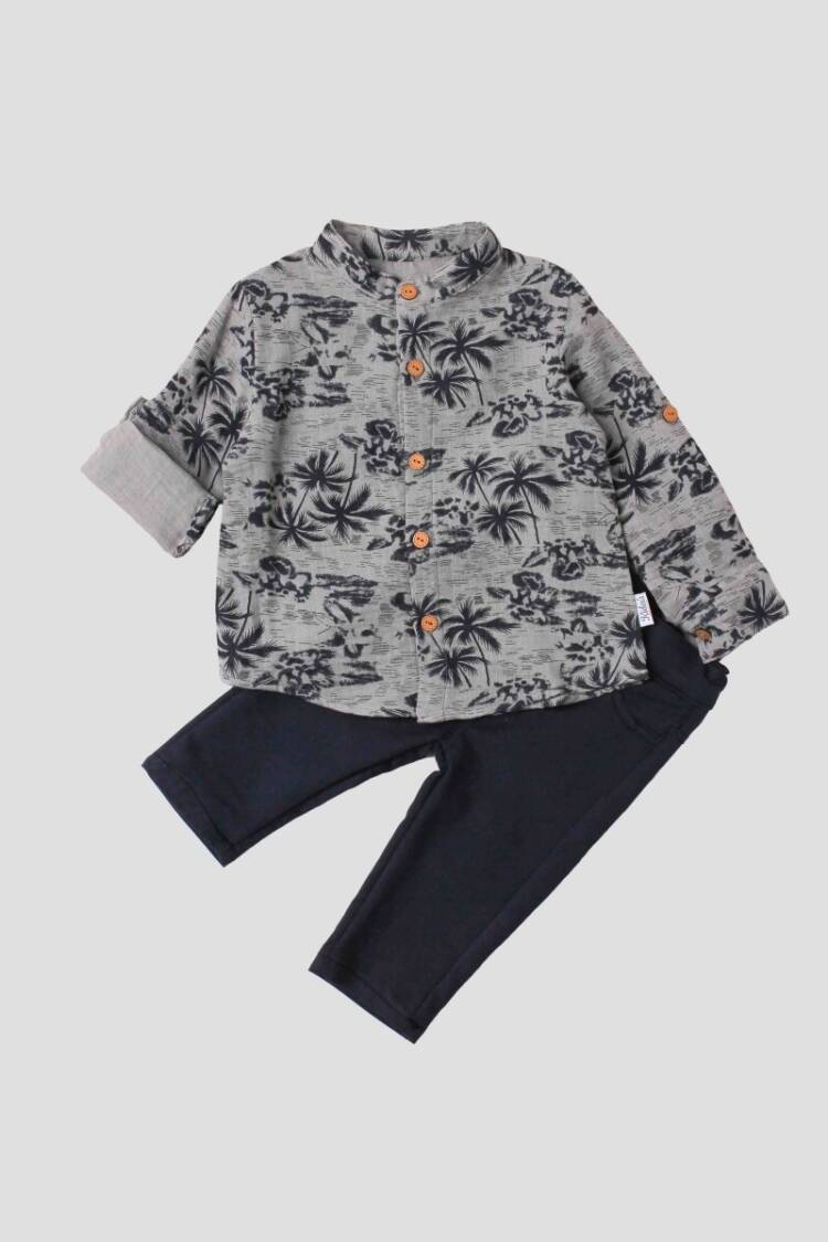 Baby Sets - Toptan Erkek Bebek 2'li Gömlek ve Pantolon Takımı 9-24M 1026-35063 - Brand: Kidexs - Women & Kids, Baby Clothes Wholesale - Globality Store