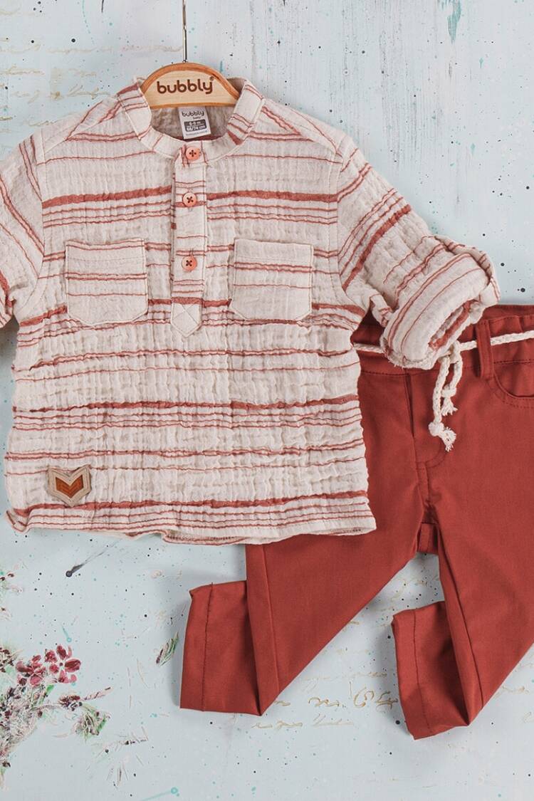 Baby Sets - Toptan Erkek Bebek 2'li Pantolon Ve Gömlek Takım 6-24M 2035-247 - Brand: Bubbly - Women & Kids, Baby Clothes Wholesale - Globality Store