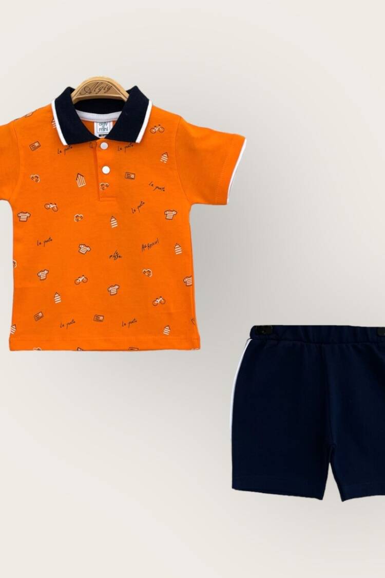 Baby Sets - Toptan Erkek Bebek 2'li Polo Yaka T-Shirt ve Şort Takım 6-18M 2047-3550TK - Brand: Algiy Mini - Women & Kids, Baby Clothes Wholesale - Globality Store