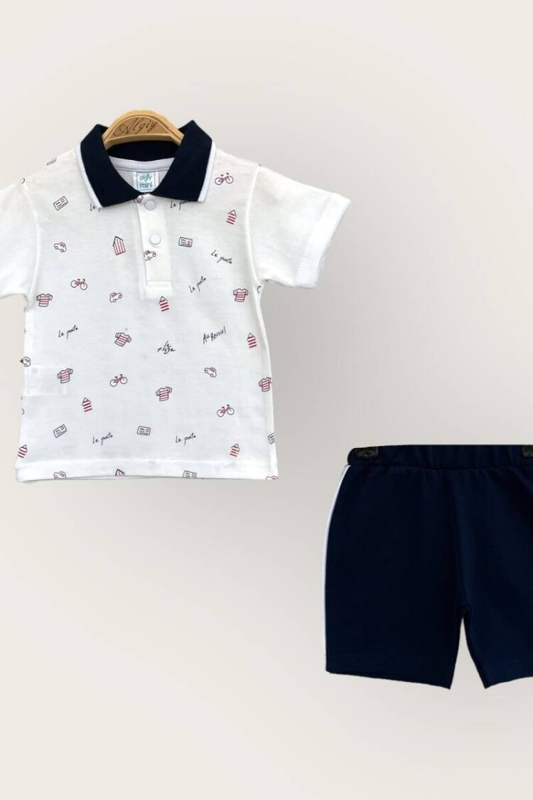 Baby Sets - Toptan Erkek Bebek 2'li Polo Yaka T-Shirt ve Şort Takım 6-18M 2047-3550TK - Brand: Algiy Mini - Women & Kids, Baby Clothes Wholesale - Globality Store