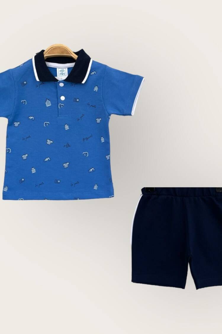 Baby Sets - Toptan Erkek Bebek 2'li Polo Yaka T-Shirt ve Şort Takım 6-18M 2047-3550TK - Brand: Algiy Mini - Women & Kids, Baby Clothes Wholesale - Globality Store
