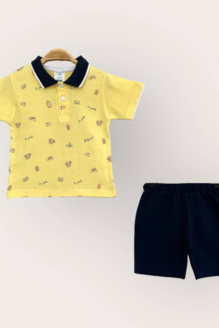 Baby Sets - Toptan Erkek Bebek 2'li Polo Yaka T-Shirt ve Şort Takım 6-18M 2047-3550TK - Brand: Algiy Mini - Women & Kids, Baby Clothes Wholesale - Globality Store