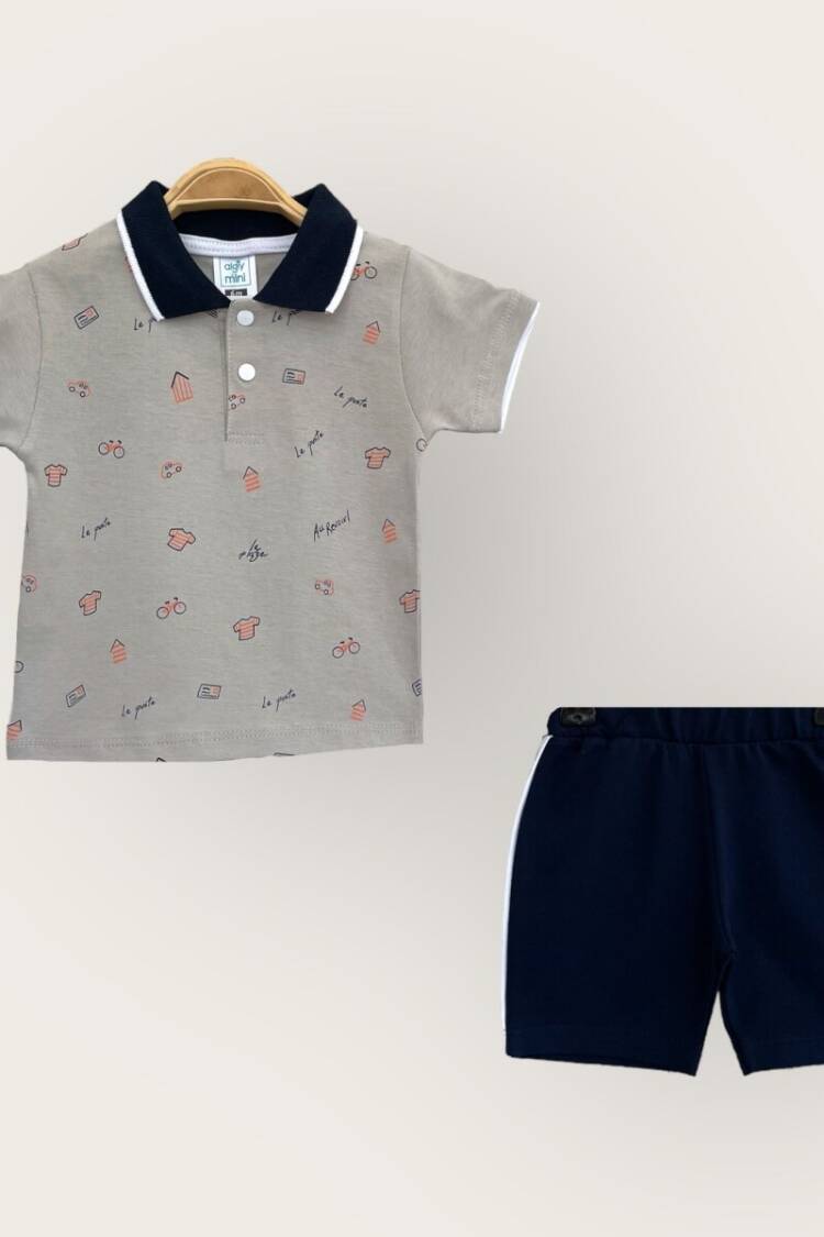 Baby Sets - Toptan Erkek Bebek 2'li Polo Yaka T-Shirt ve Şort Takım 6-18M 2047-3550TK - Brand: Algiy Mini - Women & Kids, Baby Clothes Wholesale - Globality Store