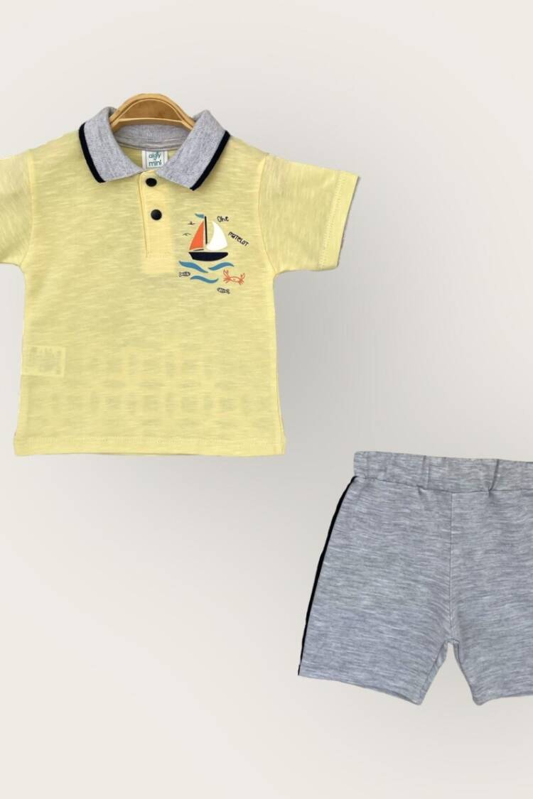 Baby Sets - Toptan Erkek Bebek 2'li Polo Yaka Tişört ve Şort Takım 1-4Y 2047-3551TK - Brand: Algiy Mini - Women & Kids, Baby Clothes Wholesale - Globality Store