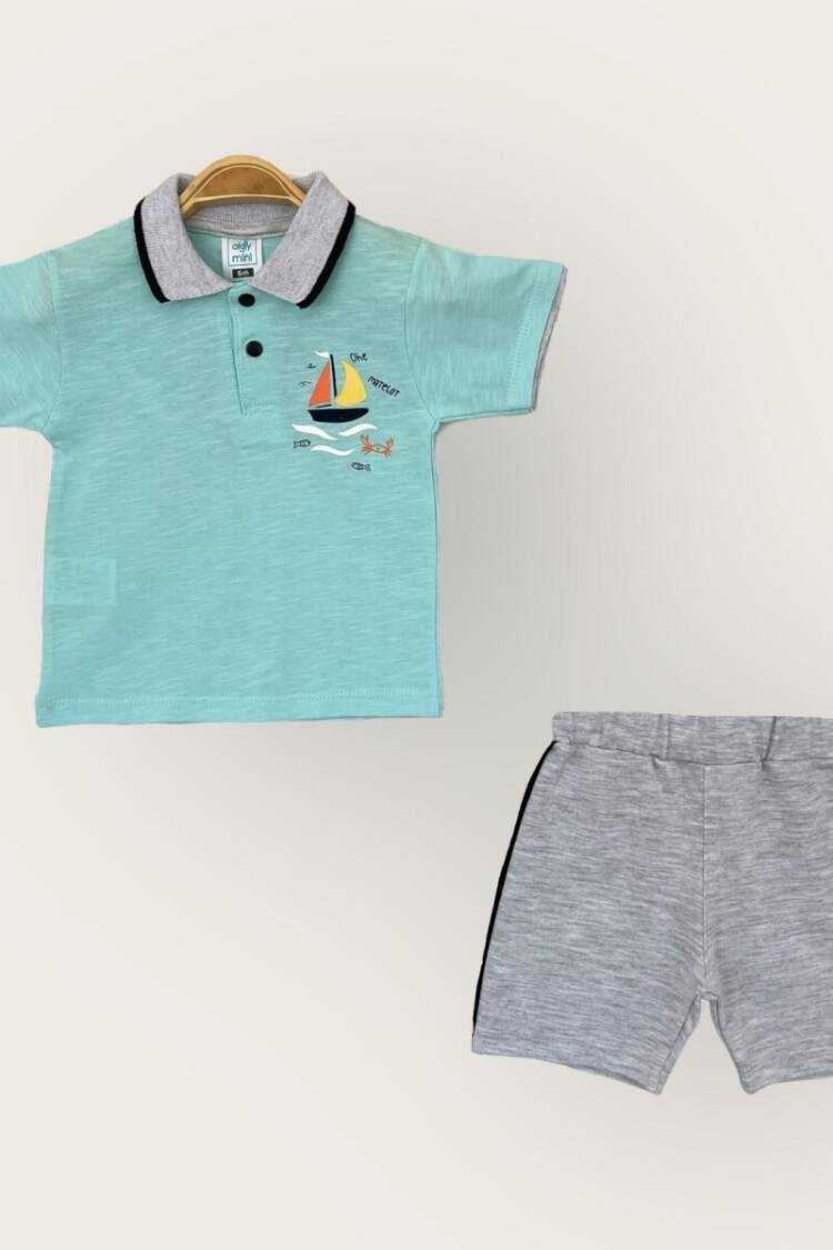 Baby Sets - Toptan Erkek Bebek 2'li Polo Yaka Tişört ve Şort Takım 1-4Y 2047-3551TK - Brand: Algiy Mini - Women & Kids, Baby Clothes Wholesale - Globality Store