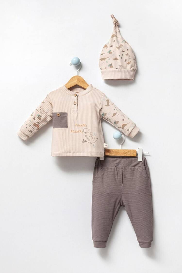 Baby Sets - Toptan Erkek Bebek 2'li Şapkalı Badi ve Pantolon Takım 3-18M 2040-3003 - Brand: Bubbles - Women & Kids, Baby Clothes Wholesale - Globality Store