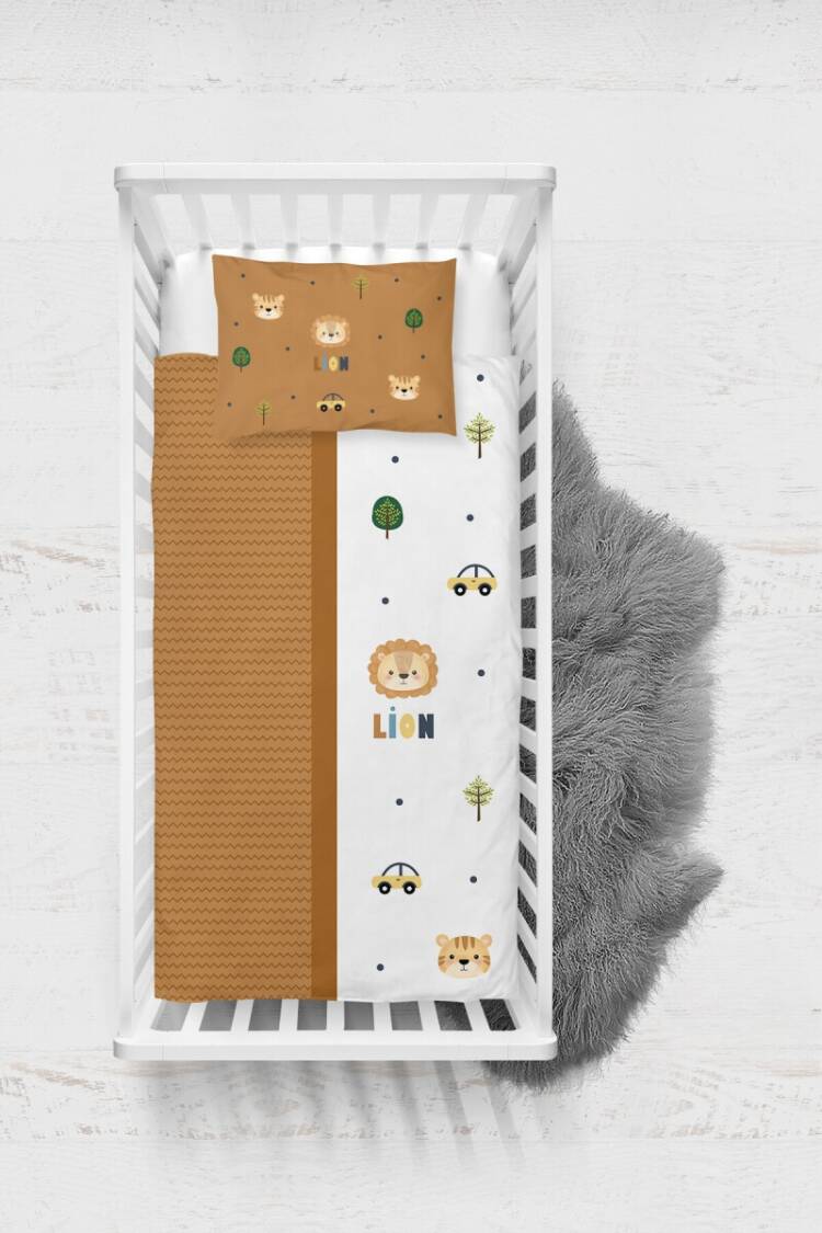 Sleep Products - Toptan Erkek Bebek 3'lü Aslan Ve Orman Desenli Nevresim Takımı 100*150cm 2044- - Brand: Talia Home - Women & Kids, Baby Clothes Wholesale - Globality Store
