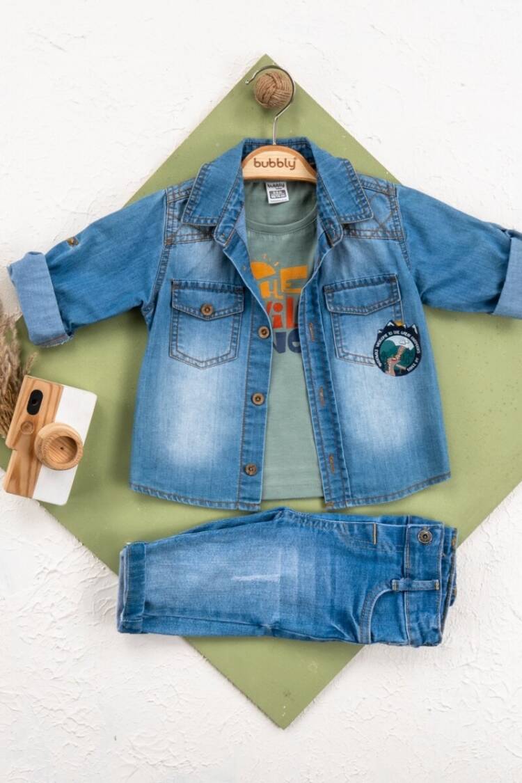 Baby Sets - Toptan Erkek Bebek 3'lü Ceket, Pantolon ve Tişört Takım 6-24M 2035-454 - Brand: Bubbly - Women & Kids, Baby Clothes Wholesale - Globality Store