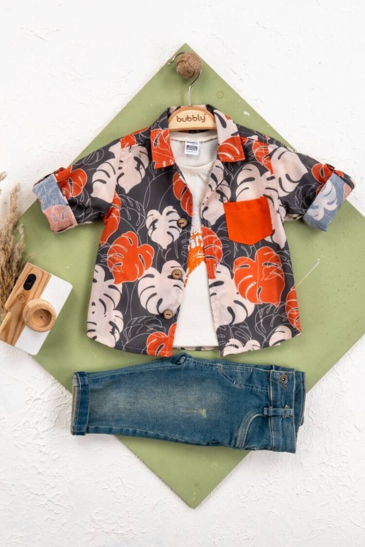 Baby Sets - Toptan Erkek Bebek 3'lü Ceket, Pantolon ve Tişört Takım 6-24M 2035-455 - Brand: Bubbly - Women & Kids, Baby Clothes Wholesale - Globality Store