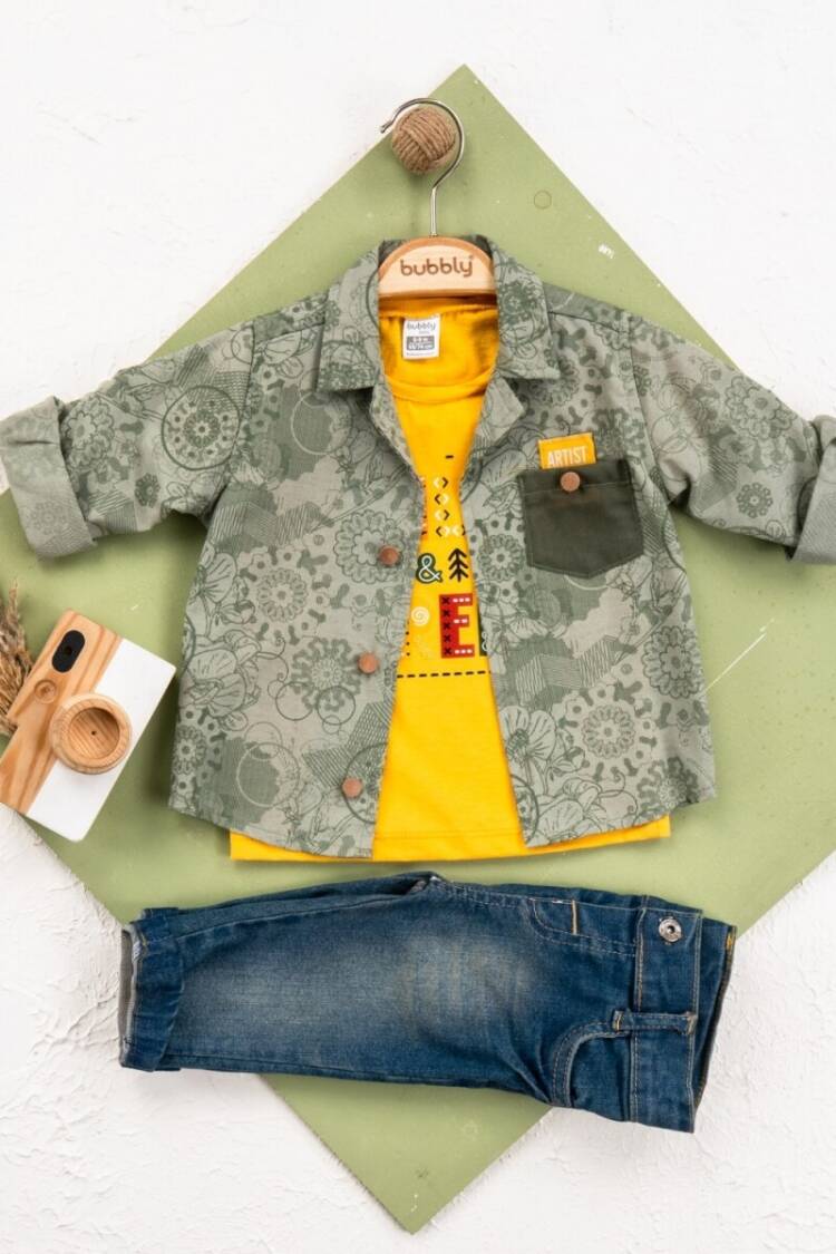 Baby Sets - Toptan Erkek Bebek 3'lü Ceket, Pantolon ve Tişört Takım 6-24M 2035-457 - Brand: Bubbly - Women & Kids, Baby Clothes Wholesale - Globality Store