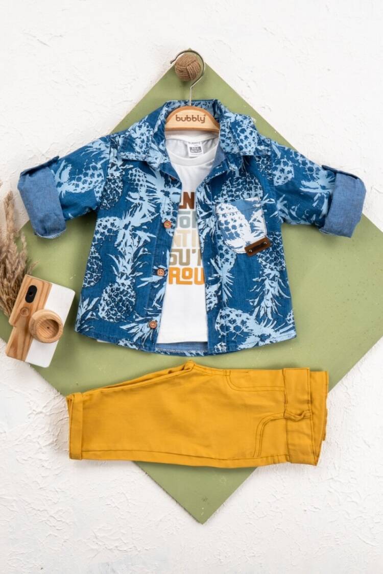 Baby Sets - Toptan Erkek Bebek 3'lü Ceket, Pantolon ve Tişört Takım 6-24M 2035-465 - Brand: Bubbly - Women & Kids, Baby Clothes Wholesale - Globality Store