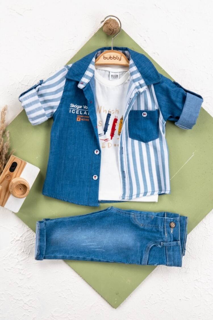 Baby Sets - Toptan Erkek Bebek 3'lü Ceket, Pantolon ve Tişört Takımı 6-24M 2035-453 - Brand: Bubbly - Women & Kids, Baby Clothes Wholesale - Globality Store