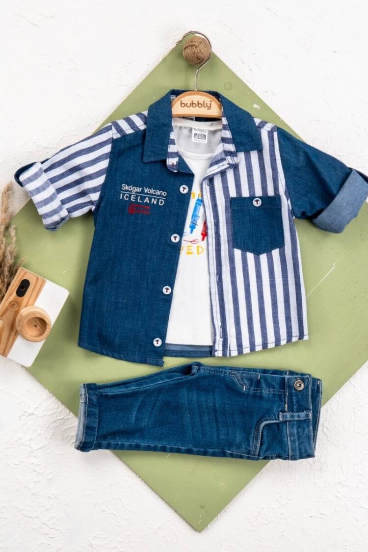 Baby Sets - Toptan Erkek Bebek 3'lü Ceket, Pantolon ve Tişört Takımı 6-24M 2035-453 - Brand: Bubbly - Women & Kids, Baby Clothes Wholesale - Globality Store