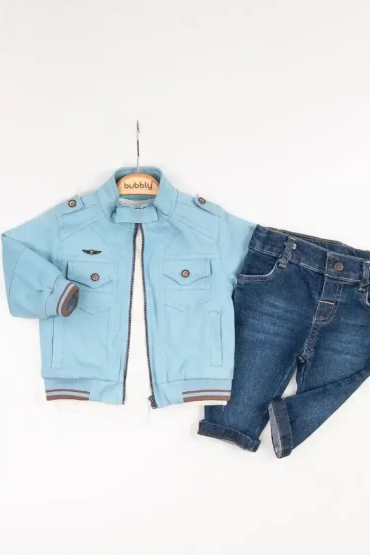 Baby Sets - Toptan Erkek Bebek 3'lü Ceket Tişört ve Kot Pantolon Takımı 6-24 M 2035-375 - Brand: Bubbly - Women & Kids, Baby Clothes Wholesale - Globality Store