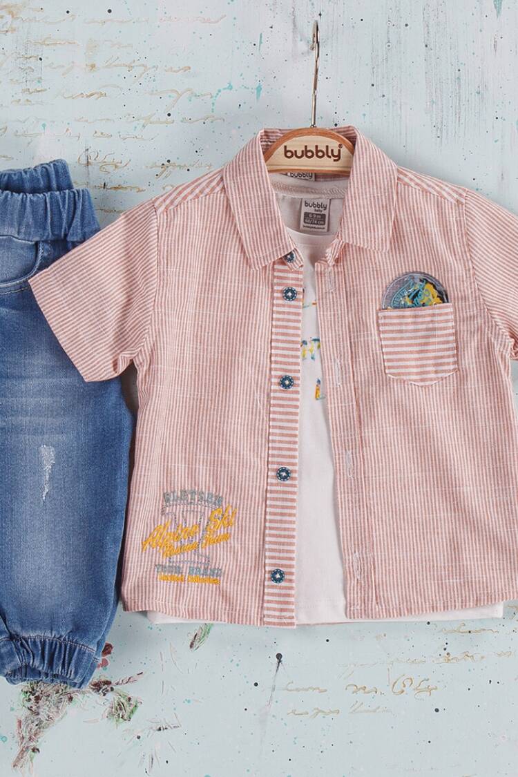 Baby Sets - Toptan Erkek Bebek 3'lü Pantolon, Gömlek ve T-shirt Takımı 6-24M 2035-417 - Brand: Bubbly - Women & Kids, Baby Clothes Wholesale - Globality Store