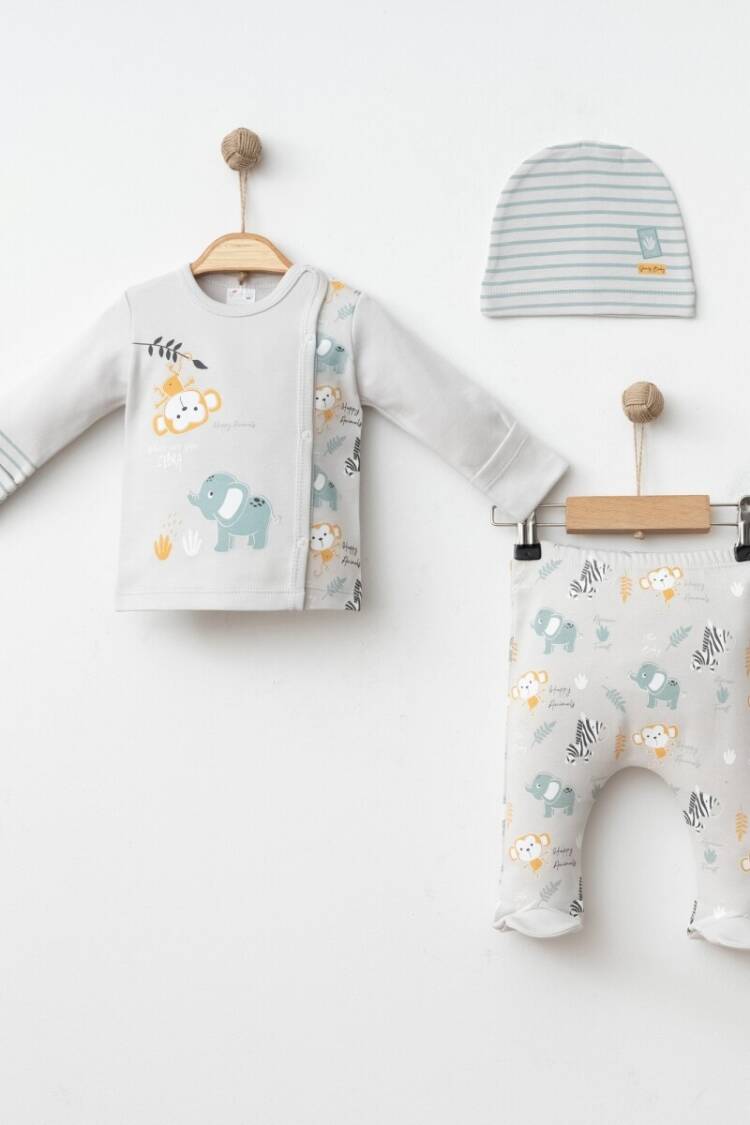 Newborn - Toptan Erkek Bebek 3'lü Yenidoğan Takımı 0-3M 2043-005002 - Brand: Gümüş Baby - Women & Kids, Baby Clothes Wholesale - Globality Store