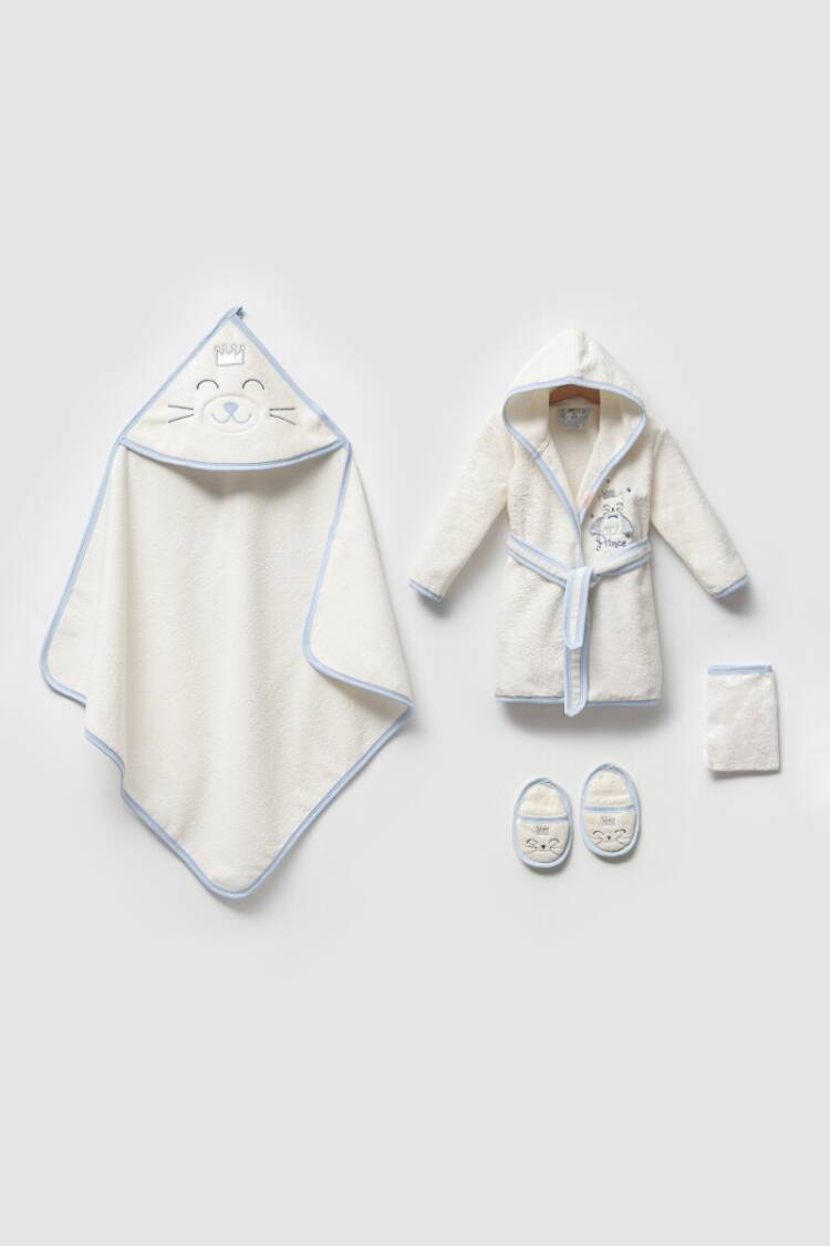 Towel and Bathrobe - Toptan Erkek Bebek 4'lü Banyo Seti 0-36M 1072-703E - Brand: Ramel Kids - Women & Kids, Baby Clothes Wholesale - Globality Store