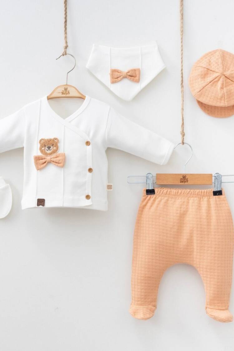 Newborn - Toptan Erkek Bebek 5'li Body Pantolon Şapka Önlük ve Eldiven 0-3M 2014-7053 - Brand: Minizeyn - Women & Kids, Baby Clothes Wholesale - Globality Store