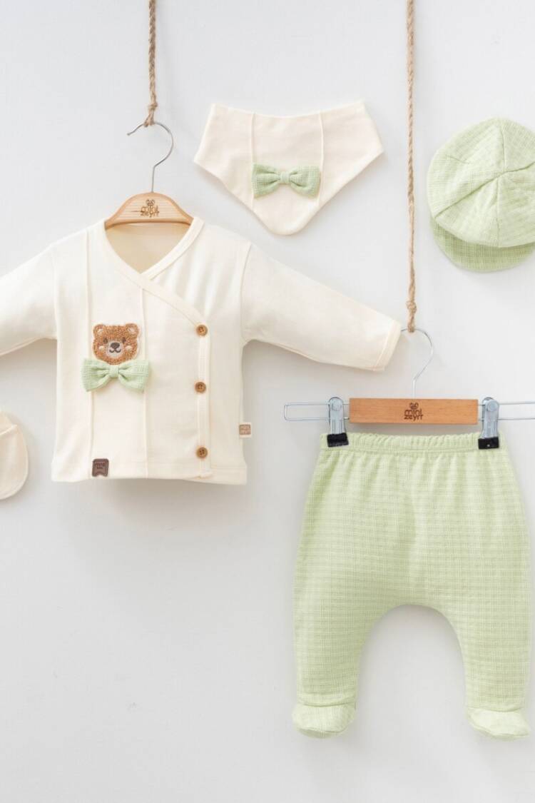 Newborn - Toptan Erkek Bebek 5'li Body Pantolon Şapka Önlük ve Eldiven 0-3M 2014-7053 - Brand: Minizeyn - Women & Kids, Baby Clothes Wholesale - Globality Store