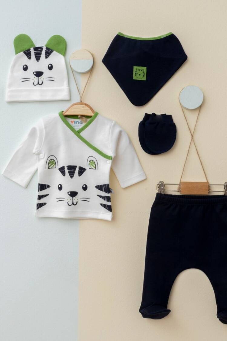 Newborn - Toptan Erkek Bebek 5'li Yenidoğan Takım 0-1M 2042-00100 - Brand: Vina Baby - Women & Kids, Baby Clothes Wholesale - Globality Store