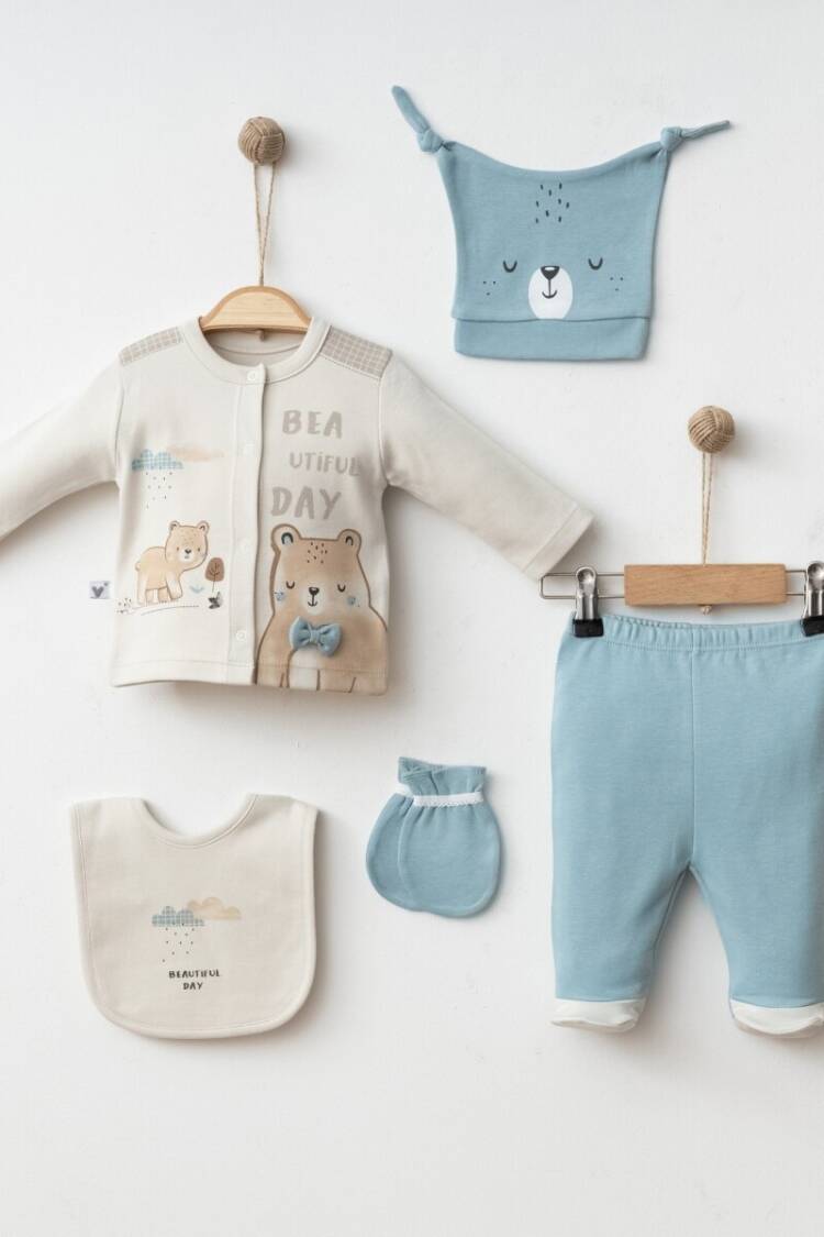 Newborn - Toptan Erkek Bebek 5'li Yenidoğan Takım 0-3 M 2042-003015 - Brand: Vina Baby - Women & Kids, Baby Clothes Wholesale - Globality Store