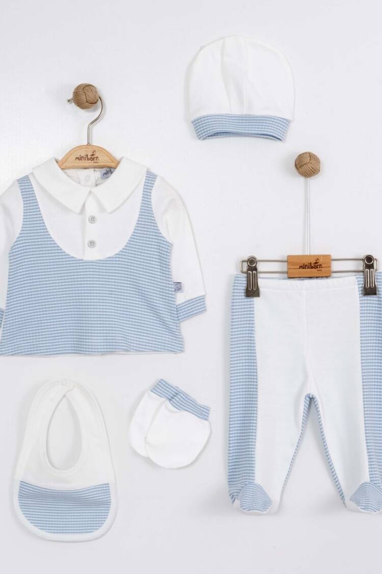 Newborn - Toptan Erkek Bebek 5'li Yenidoğan Takım 0-6M 2019-5045 - Brand: Miniborn - Women & Kids, Baby Clothes Wholesale - Globality Store