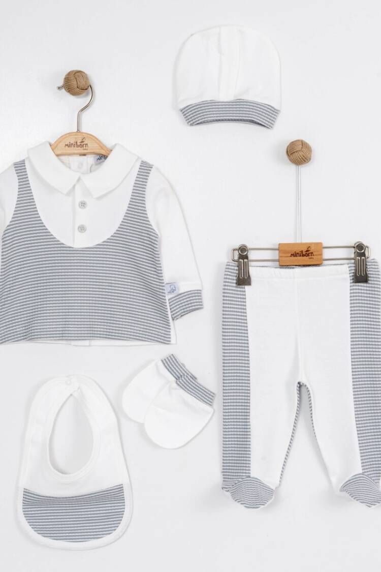 Newborn - Toptan Erkek Bebek 5'li Yenidoğan Takım 0-6M 2019-5045 - Brand: Miniborn - Women & Kids, Baby Clothes Wholesale - Globality Store