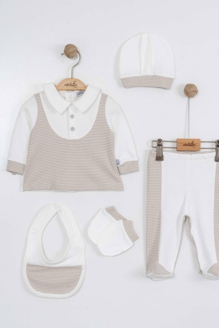 Newborn - Toptan Erkek Bebek 5'li Yenidoğan Takım 0-6M 2019-5045 - Brand: Miniborn - Women & Kids, Baby Clothes Wholesale - Globality Store