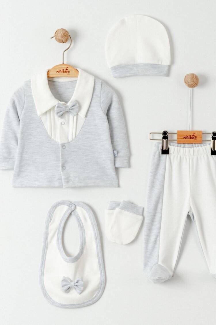 Baby Sets - Toptan Erkek Bebek 5'li Yenidoğan Takım 0-6M 2019-5157 - Brand: Miniborn - Women & Kids, Baby Clothes Wholesale - Globality Store