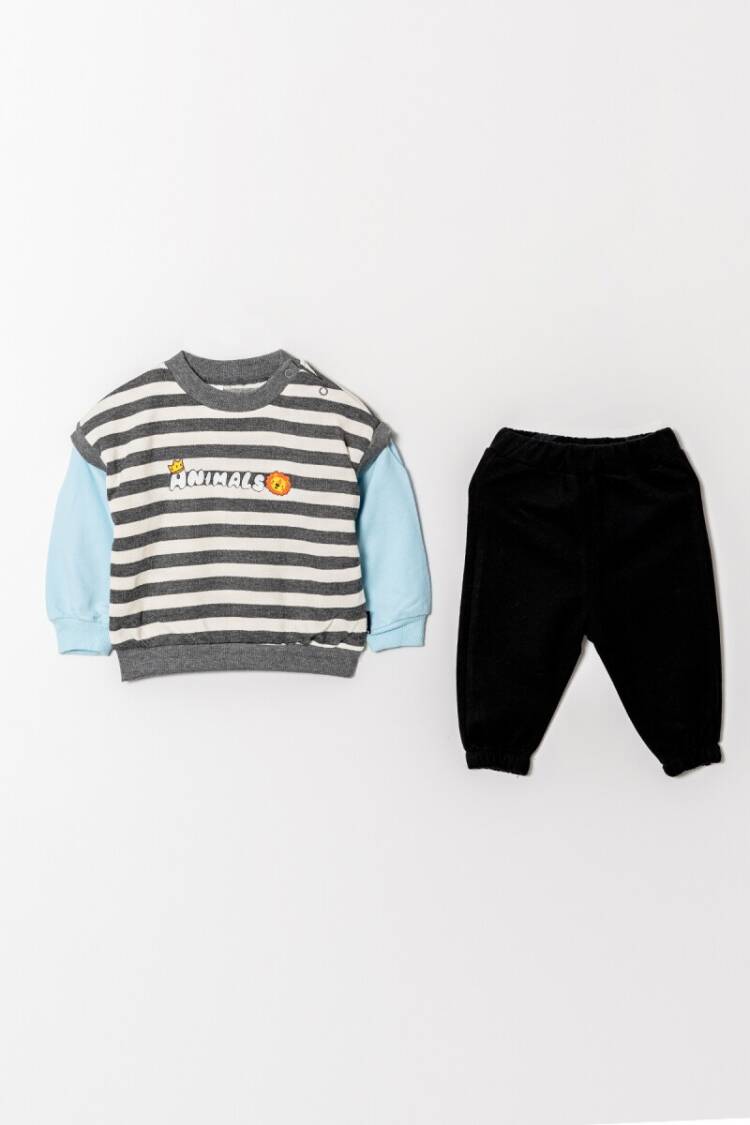 Baby Sets - Toptan Erkek Bebek Çizgili Eşofman Takımı 6-18M 1099-0827 - Brand: Tuffy - Women & Kids, Baby Clothes Wholesale - Globality Store