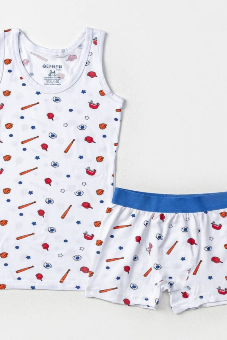 Boys' Underwear & Socks - Toptan Erkek Çocuk 2'li Atlet ve Boxer Set 2-10Y 1064-DFN-TK018-23 - Brand: Defne - Women & Kids, Baby Clothes Wholesale - Globality Store