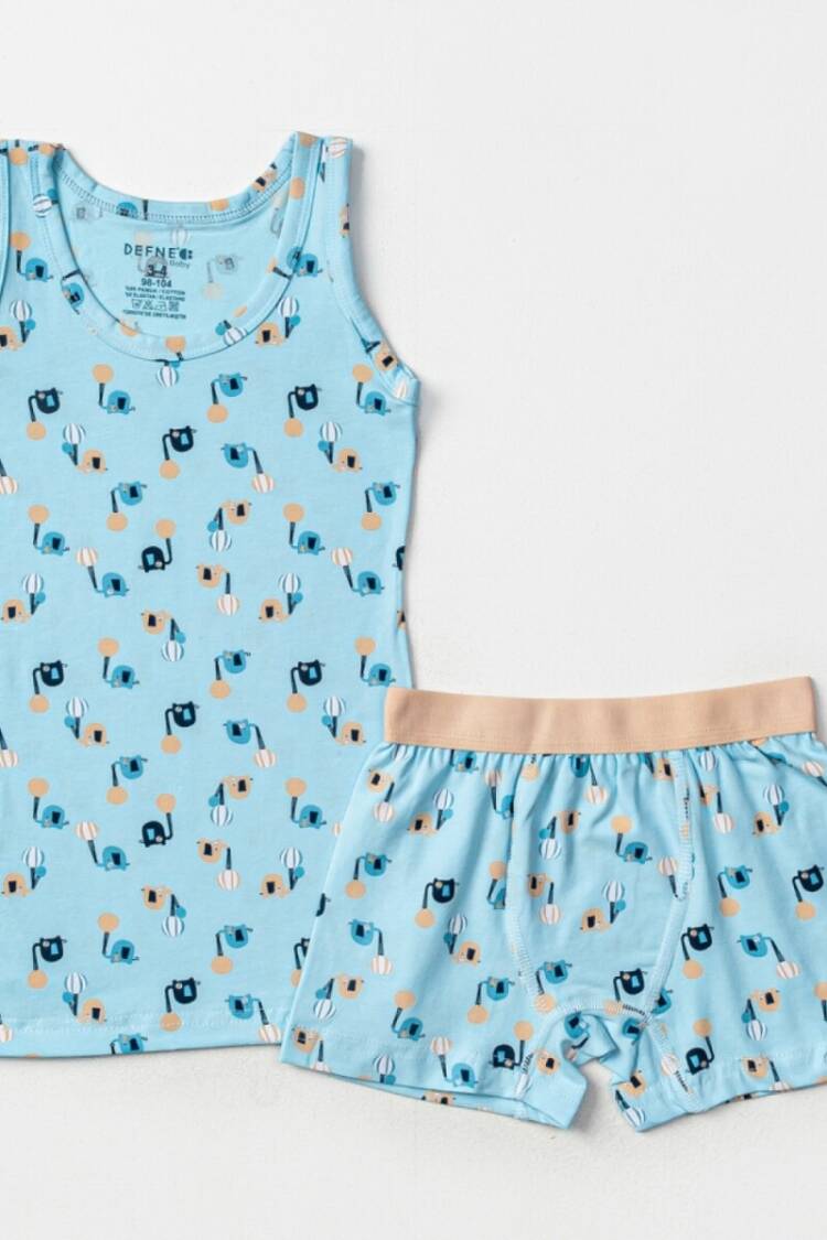 Boys' Underwear & Socks - Toptan Erkek Çocuk 2'li Atlet ve Boxer Set 2-10Y 1064-DFN-TK020-23 - Brand: Defne - Women & Kids, Baby Clothes Wholesale - Globality Store