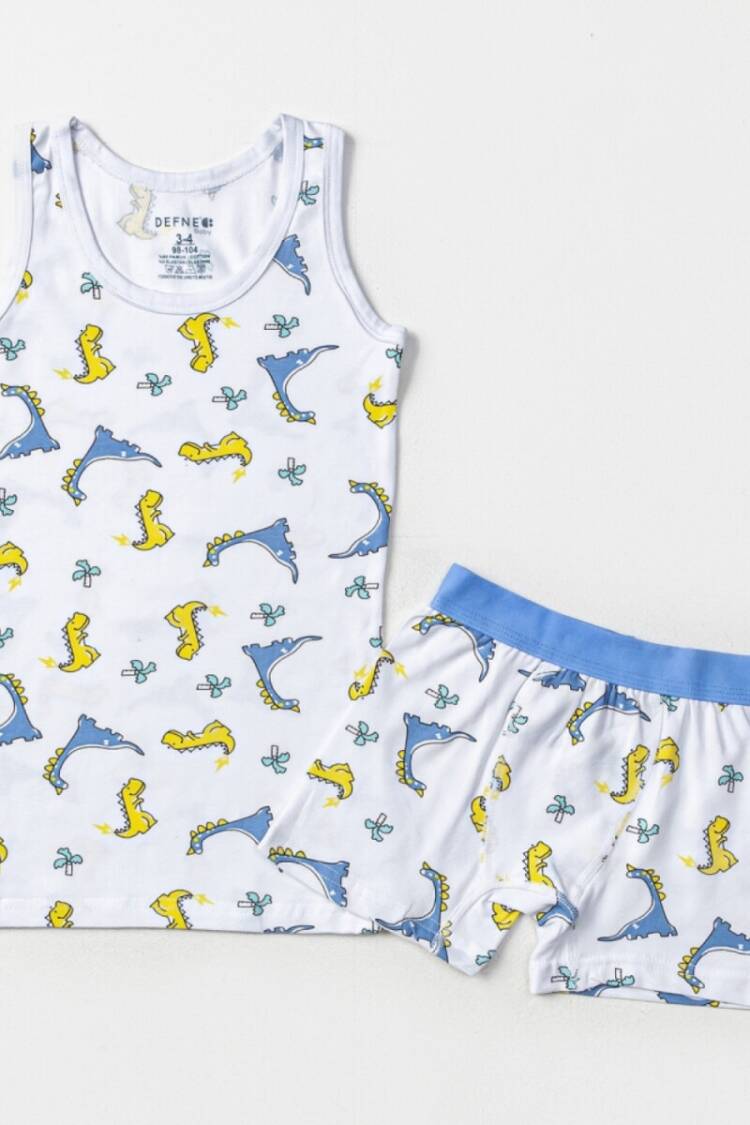 Boys' Underwear & Socks - Toptan Erkek Çocuk 2'li Atlet ve Boxer Set 2-10Y 1064-DFN-TK022-23 - Brand: Defne - Women & Kids, Baby Clothes Wholesale - Globality Store