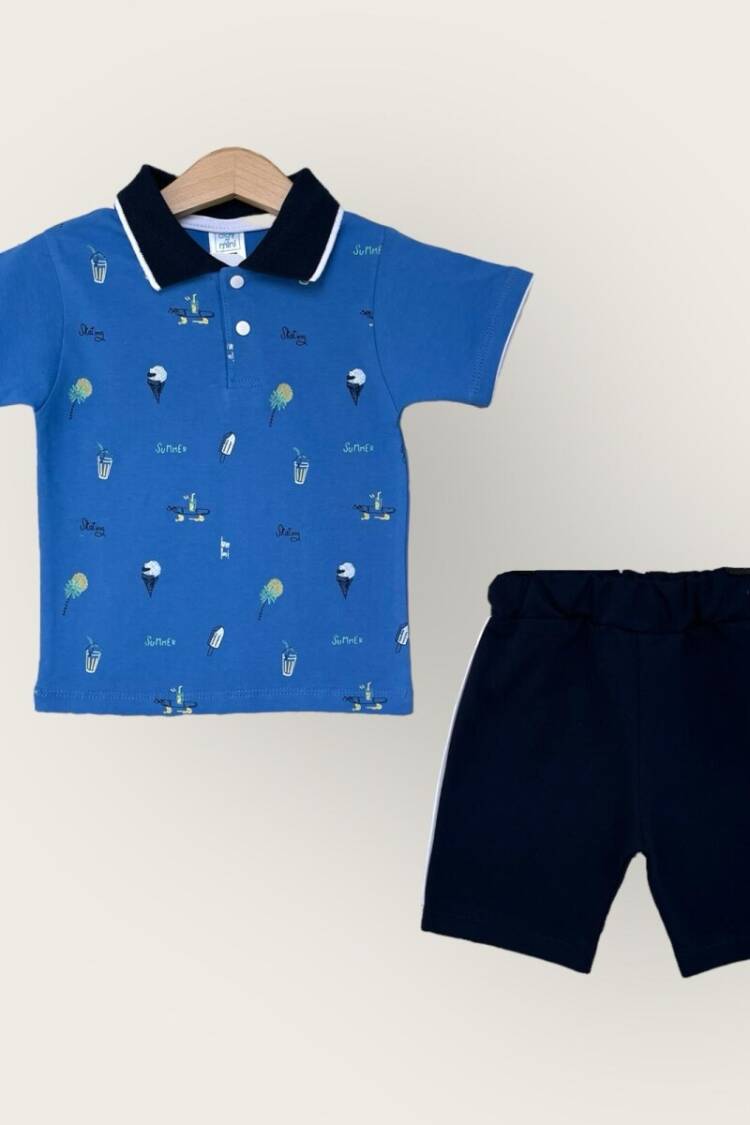 Boys' Sets - Toptan Erkek Çocuk 2'li Polo Yaka T-Shirt ve Şort Takımı 1-4Y 2047-3560TK - Brand: Algiy Mini - Women & Kids, Baby Clothes Wholesale - Globality Store