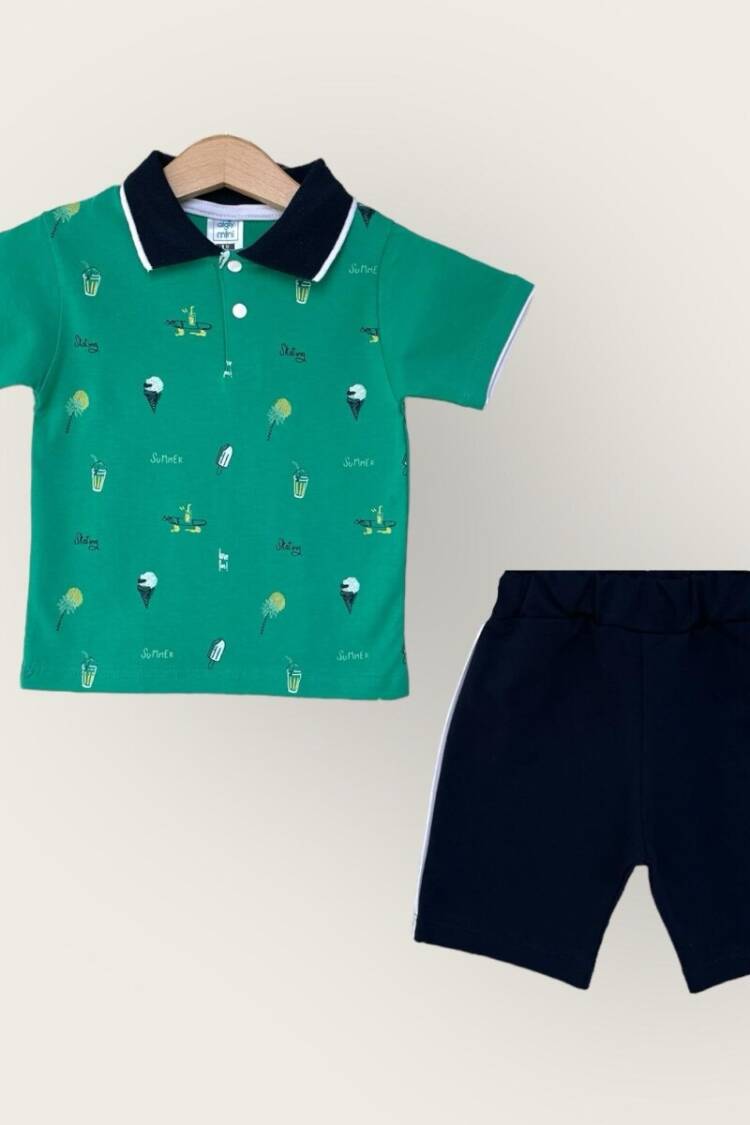 Boys' Sets - Toptan Erkek Çocuk 2'li Polo Yaka T-Shirt ve Şort Takımı 1-4Y 2047-3560TK - Brand: Algiy Mini - Women & Kids, Baby Clothes Wholesale - Globality Store