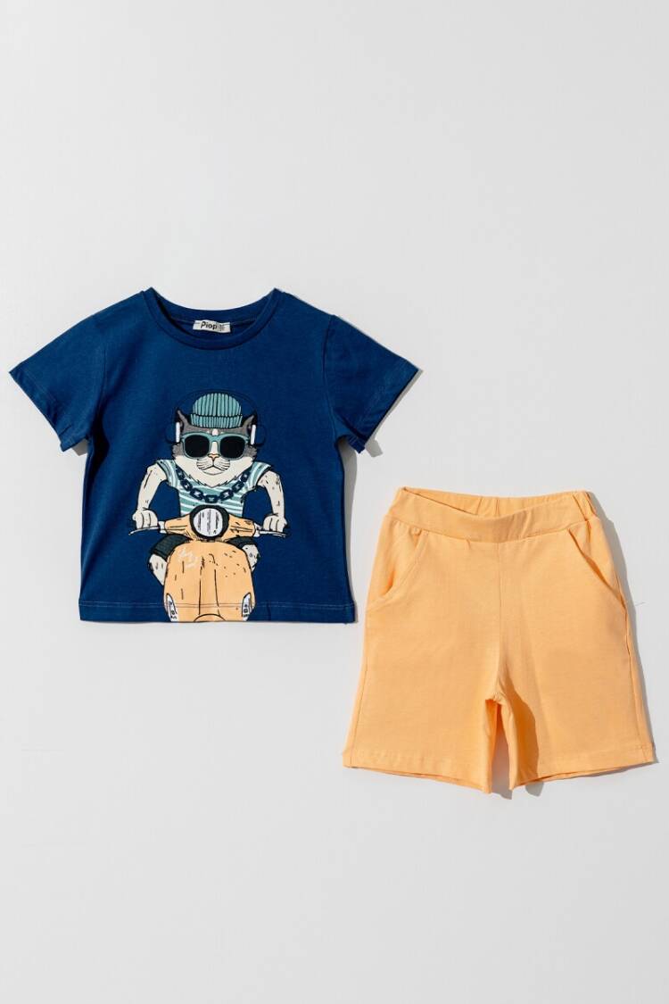Boys' Sets - Toptan Erkek Çocuk 2'li Tişört ve Şort Takımı 2-5Y 2055-PE24-0136 - Brand: Piop - Women & Kids, Baby Clothes Wholesale - Globality Store