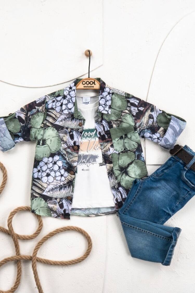 Boys' Sets - Toptan Erkek Çocuk 3' lü Gömlek Pantolon T-shirt Takım 1-4Y 2036-22610 - Brand: Cool Exclusive - Women & Kids, Baby Clothes Wholesale - Globality Store