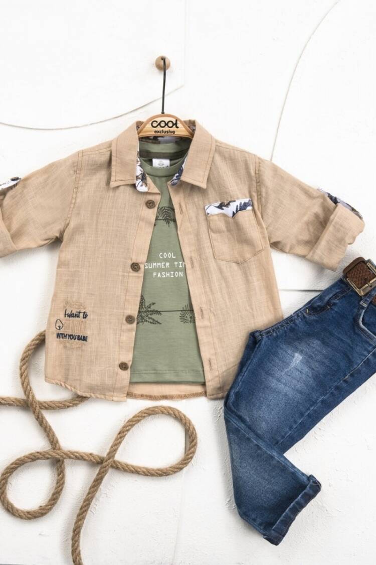 Boys' Sets - Toptan Erkek Çocuk 3' lü Gömlek T-shirt Pantolon Takım 1-4Y 2036-22646 - Brand: Cool Exclusive - Women & Kids, Baby Clothes Wholesale - Globality Store
